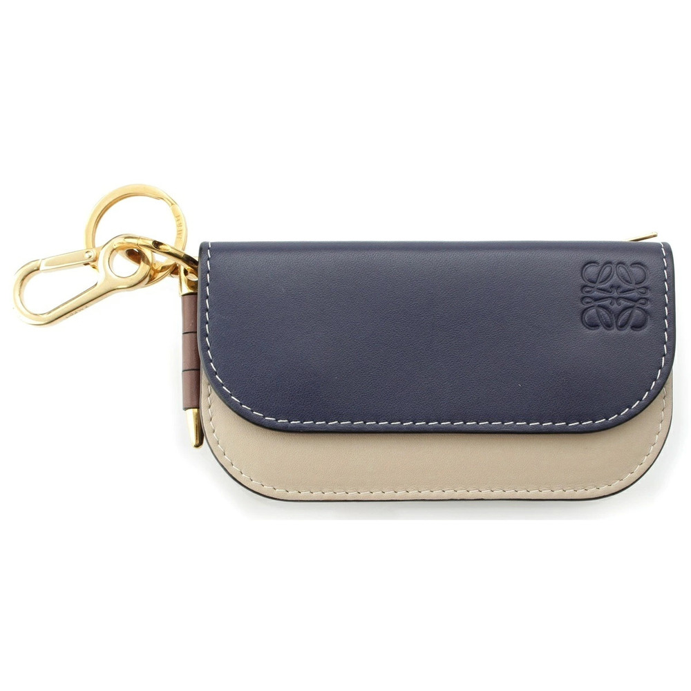 Loewe Gate Leather Anagram Bicolor Wallet Wallet Navy Blue Beige